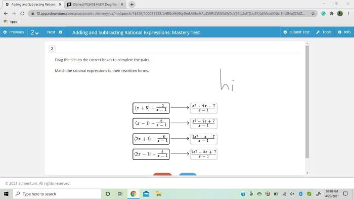 Match the rational expressions to their rewritten forms.