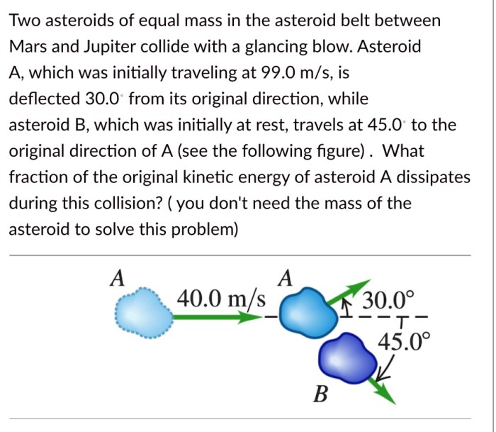 Asteroid mass asteroids two equal belt collide glancing blow jupiter mars between has solved transcribed problem text been show