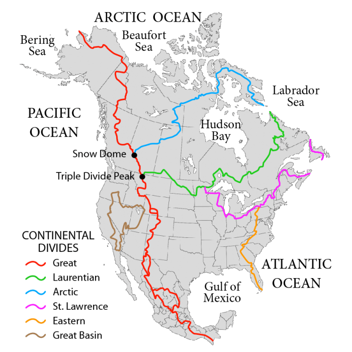 Name the labeled waterways that border canada