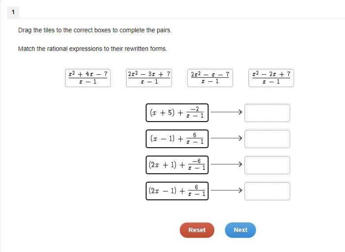 Match the rational expressions to their rewritten forms.