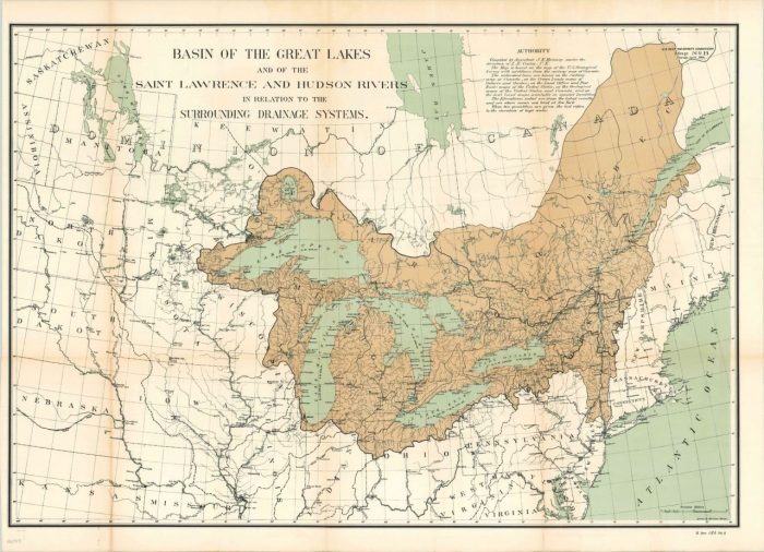 Name the labeled waterways that border canada